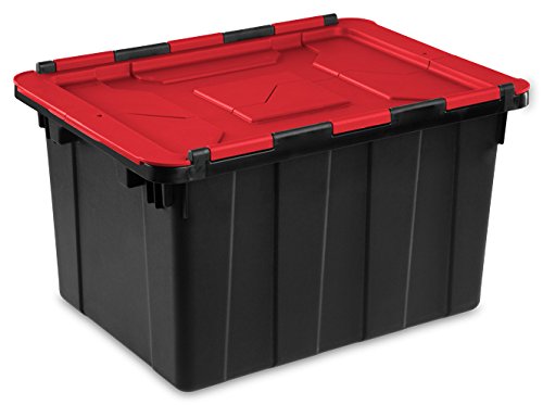 Sterilite 12 Gal./45 L Hinged Lid Industrial Tote, Black, 6 Pack