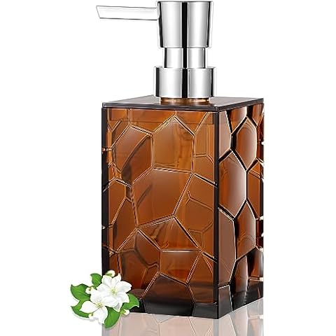 Hand Soap Dispenser, Clear Acrylic Plastic Liquid Pump Bottles Refillable Lotion Dispenser for Bathroom Decor Kitchen College Dorm, Amber Cover