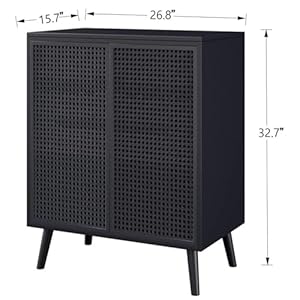 Modern and simple black rattan storage cabinet metal rattan accent cabinet with double doors buffet storage for living room hallway entryway dining room bedroom black  urban country home decor