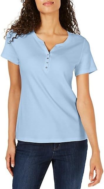 Karen Scott Womens Short Sleeve Henley Top - Creat Nantucker Breez X-Small