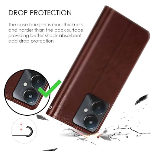 WOW IMAGINE Shock Proof Flip Cover Back Case Cover for Xiaomi Mi Redmi 13C 5G | Redmi 13C 4G | Poco M6 5G | Poco C65 (Flexible | Leather Finish | Card Pockets Wallet & Stand | Chestnut Brown)