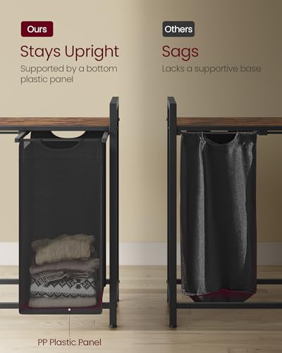 Image of VASAGLE Laundry Hamper, Laundry Basket, Laundry Sorter with 3 Pull-Out and Removable Bags, Shelf, Metal Frame, 3 x 10.6 Gallons (40 L), 36.4 x 13 x 28.4 Inches, Tricolor and Rustic Brown UBLH301X01
