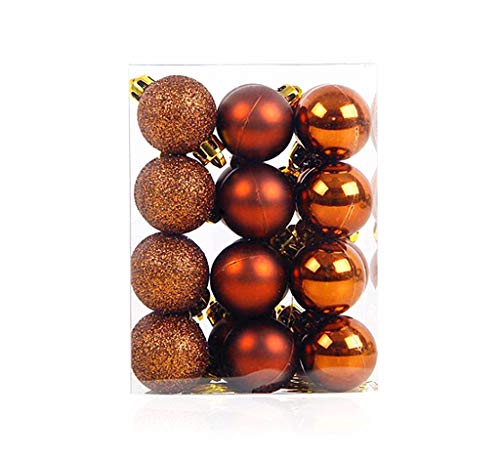 24Pcs Christmas Ball Baubles,1.2" Shatterproof Assorted Plastic Hang Balls Pendant For Tiny Xmas Tree Decoration(Tiny Size,Brown) #TOP28