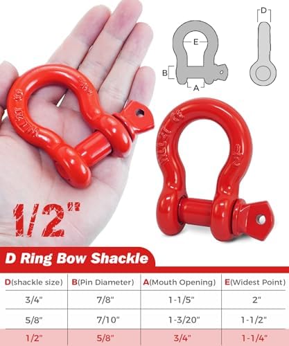 Krytonel 2 Pack Red D Ring Recovery Shackles 1/2" with 9/16" Screw Pin - 4