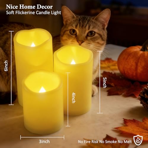 Image of Weatherproof Flameless Candles with 6 H Timer-1000 Hours Long Life, Waterproof Battery Operated Flickering LED Pillar Candles,Outdoor Candles for Chiristmas Thanksgiving Halloween （ 4 inch 5 inch 6 inch Ivory)