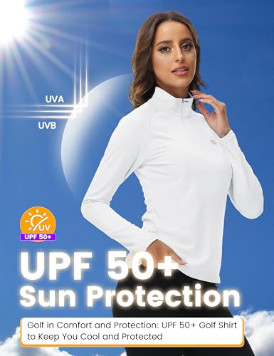 MoFiz Women's Long Sleeve Golf Polo Shirt 1/4 Zip UPF 50+ Sun Protection Quick Dry Lightweight Athletic Hiking Running Tops3