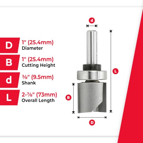 Image of Amana Tool 45466 Carbide Tipped Flush Trim Plunge Template Router Bit 1 Inch Dia x 1 Inch x 3 /8 Shank with Upper Ball Bearing