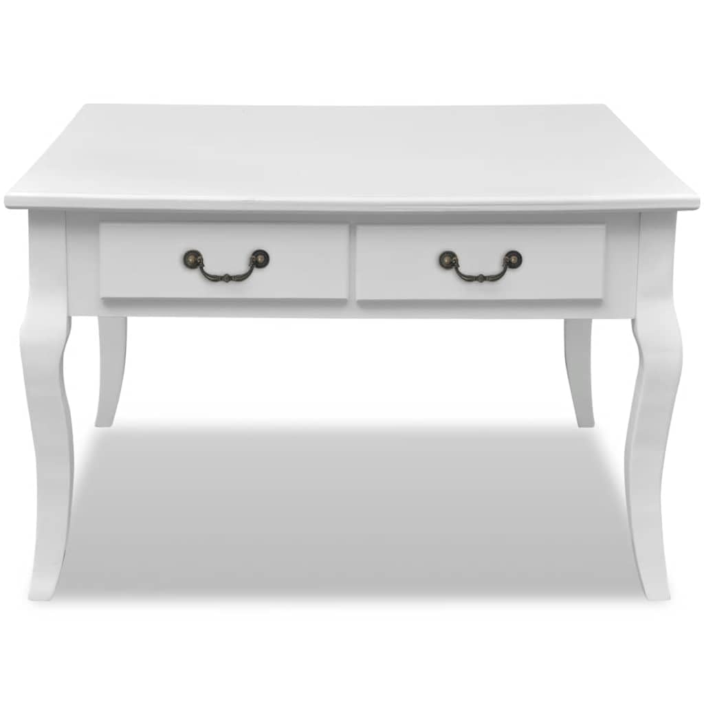 Tavolino da salotto bianco, 80 x 80 cm, con 4 cassetti
