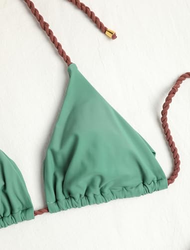Image of ZAFUL 2 Piece Triangle Bikini for Women Knitted Rope Halter Bikini Sets Sexy Bathing Suit Side Tie Swimsuits Beachwear