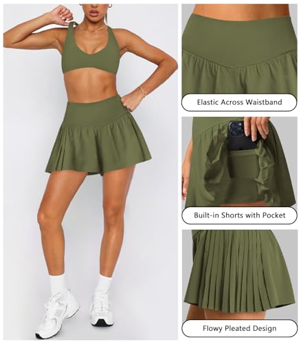 Womens Athletic Workout Tennis Shorts Crossover High Waisted Side Pleated Flowy Gym Running Shorts for Women4