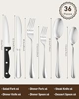 Quatish 36 Piece Silverware Set with Steak Knives, Cutlery Utensil Sets for 6, Food-Grade Stainless Steel Flatware Sets, Kitchen Utensils Set for Home Restaurant Hotel, Mirror Finished, Silver — image 2