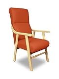 SERMAHOME Sillon butaca Boston, Estructura de Madera de Haya Color Haya. Tapizado en Polipiel Color Naranja. Sillon para Comedor | Silla geriatrica | Sillon Relax