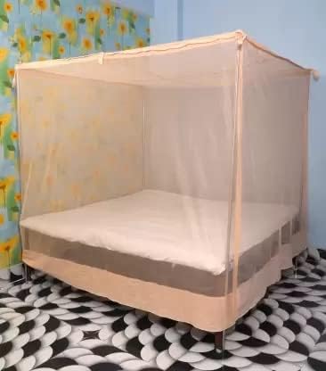EMBOSSED Mosquito Net for Bed Heavy Quality HDPE NET King Size Queen Size Premium Machardani I Strong and Durable I Protection for Baby Insect Protection Net(Golden Yellow, 5 x 7)