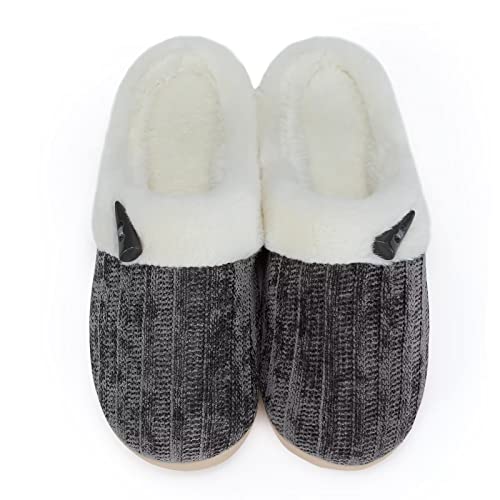 NineCiFun Women's Comfy House Slippers Memory Foam Fuzzy Bedroom Scuffs Slippers Indoor Outdoor Anti Skid Home Slippers Shoes with Warm Plush Lining (Black，7-8 US)