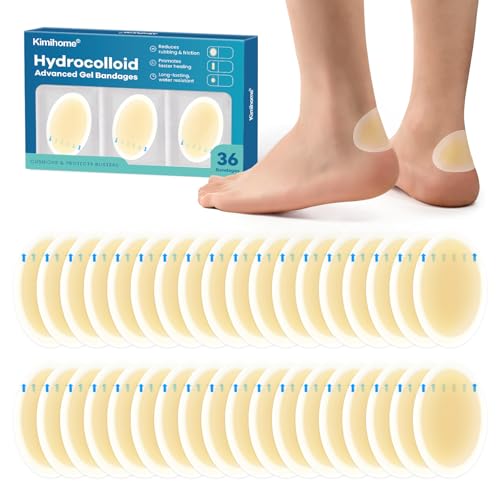 Gel Blister Cushions Hydrocolloid Bandages, Kimihome 36ct Blister Bandages for Feet, Water Resistant & Breathable for Prevention & Recovery - Heel Pack