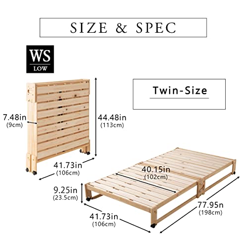 Emoor Folding Platform Bed Frame Unfinished Solid Cypress Wood Slats With Casters, Wide-Twin W42Xd83In, Made In Japan #TOP5