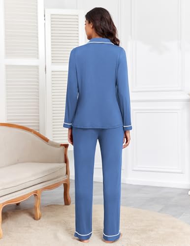 Image of Veseacky Women's Ribbed Knit Pajamas Set 2 Piece Warm Soft Loungewear Sleepwear Pjs S-XXL