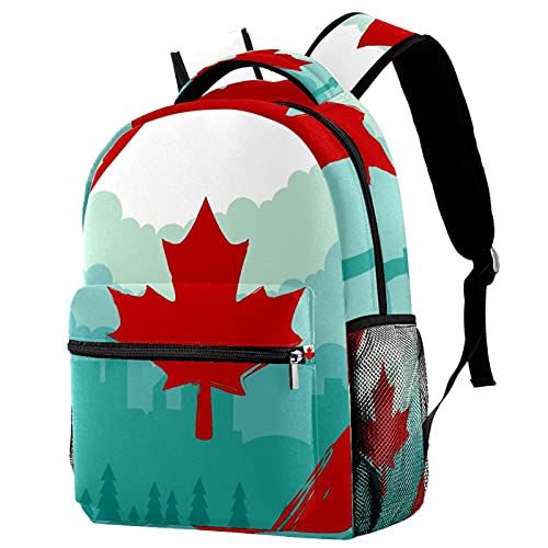 Sac à dos de voyage fille garçon motif feuille d érable avec poche gourde