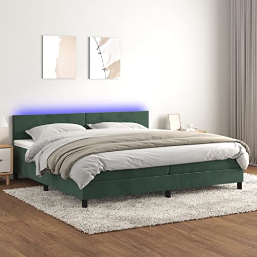 SKM Cama Box Spring colchón y LED tercio Verde Oscuro 200x200cm,Mobiliario,Camas y Accesorios,Camas y somieres,Verde,80.88 kg,3134306