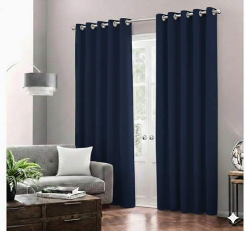 Image of Amazon Brand - Solimo Velvet Curtain Set of 2 (52x72 Inch) Plain Door & Window Curtains for Living Room & Bedroom |75% Light Blocking, Eyelet Curtains for Home Decor in Blue Color (4 feet x 6 feet)