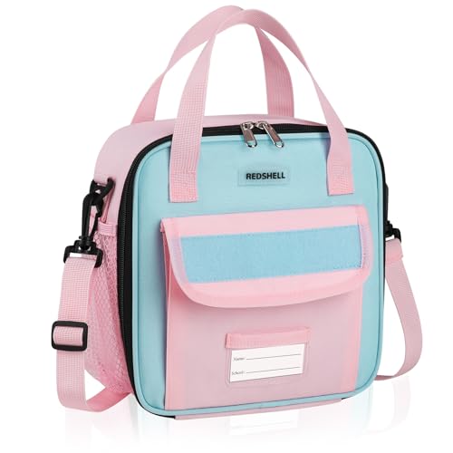 Image of REDSHELL Tactical Lunch Box Kids, Large Insulated Lunch Bag for Girls, Cooler Lunchbag, Square Toddler Lunchbox, Back to School Daycare Lunch Tote Pail with Water Bottle Holder Shoulder Strap, Pink