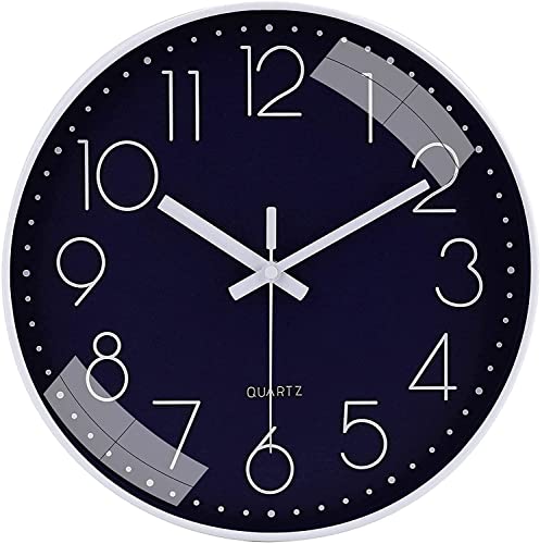 Image of TEKCOOL Plastic Digital Wall Clock 12 inch Silent Quartz Decorative Non-Ticking Classic Clock Battery Operated Round Easy to Read for Room /Home /Kitchen /Bedroom /Office /School- (Navyblue);