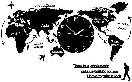 Inspiring 3D Acrylic Wall Clock - Pioneering Time's Frontier - Immersive World Map Depiction - 44x55 Inches - Timeless Black Wonder