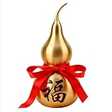 Feng Shui Open Copper Hulu/Wu Lou/Gourd Red Line Recruiting Wealth and Gossip Gourd Fushou Decoration (16cm/6.2in Fu)