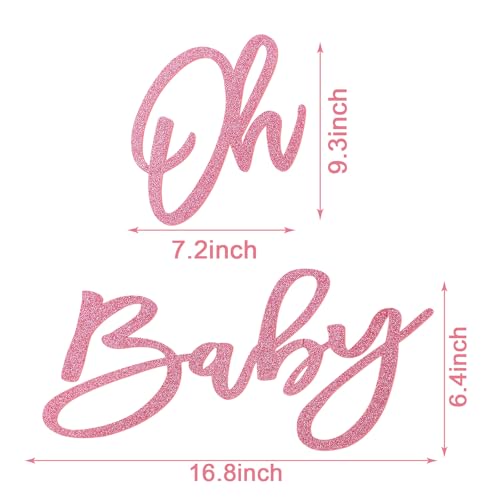 Image of 'Oh Baby' Sign for Backdrop - Felt Glitter Pink Baby Shower Banner Boy Girl Decorations Gender Reveal 1st Birthday Party Photography Background