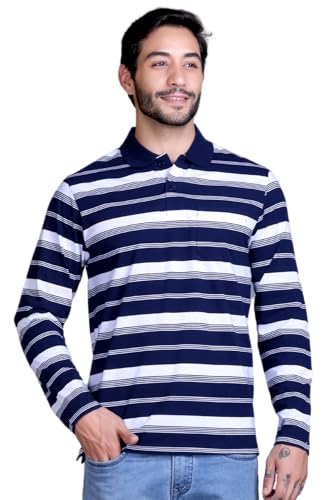 Image of SANE ORIGINALS Full Sleeves Polo T-Shirt for Men with Pocket || Stripe Collar and Pocket T-Shirt for Men Long Sleeves