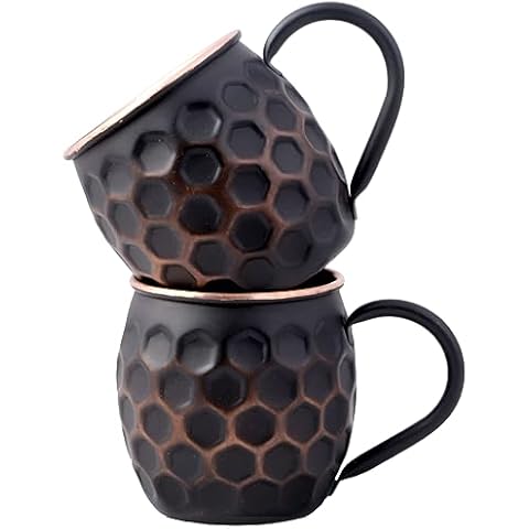STAGLIFE 16 Oz Black Barrel Honeycomb Moscow Mule Mugs Pure Copper Cups Mug for Drinking Gifts for Him Her ON Anniversary Genuine Copper Mugs for Moscow Mules Real Solid Cup Mug Set of 2 Cover
