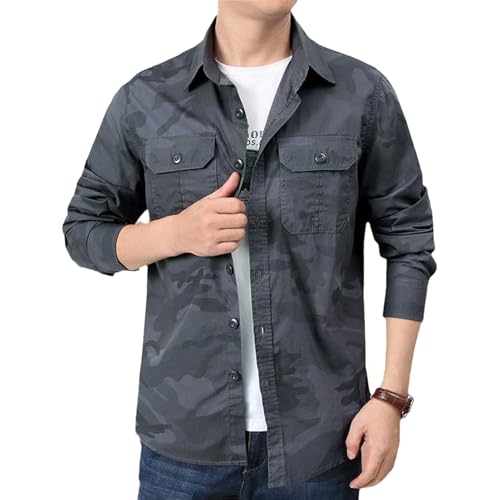 Chemise de travail homme coton militaire manches longues camouflage à poches
