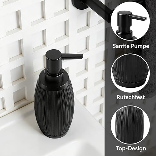 Seifenspender schwarz matt - Isar - Soap Dispenser mit Vertikalrillen-Muster - Spülmittelspender Küche und Bad für Design-Liebhaber - Pumpspender, geeignet für Flüssigseife oder Spülmittel 4