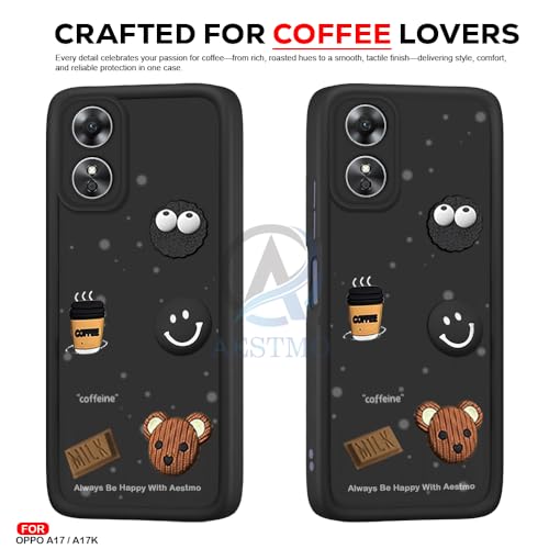 Image of AESTMO Back Case Cover for Oppo A17 / A17K Cover | Cute Fun Cartoon 3D Ball | Coffee Silicone Case | Full Body Protection | Camera Protection Back Cover for Oppo A17 / A17K (Black)