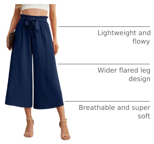 Image of IWOLLENCE Women Flowy Loose Wide Leg Pant Summer Beach Casual Trousers high Waist Adjustable Knot Business Work Casual Pants