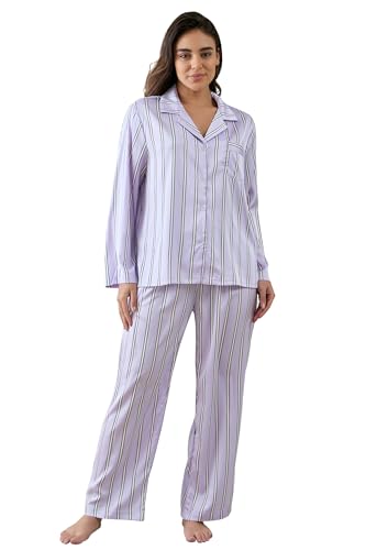Image of YiNi LuLu Womens Silk Satin Pajamas Set Button Down 2 Piece Pjs Long Sleeve Oversized Sleepwear with Pockets