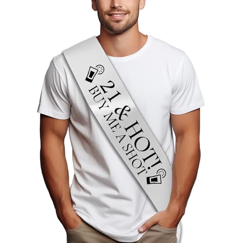 Fuzzy Cactus 21 & Hot Buy me a Shot! Party Sash 21st Birthday Night Twenty One Going Out Sashes Accessory - White3