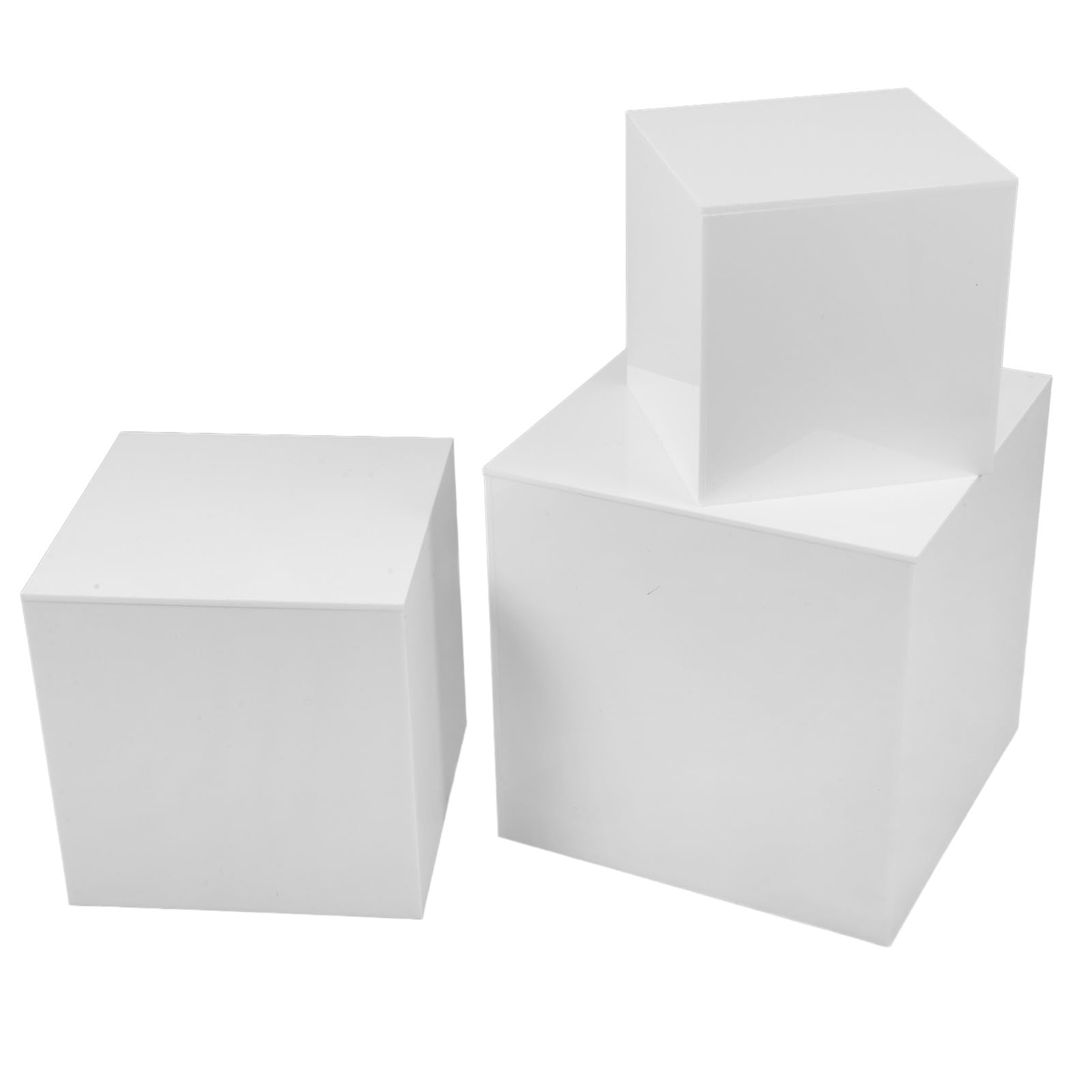 Set da 3 Espositore in Acrilico Cubico Bianco, Scatole Espositive Quadrate per Vetrina, Supporto Stabile per Esposizione Gioielli e Dessert, per Negozi e Fotografia Professionale