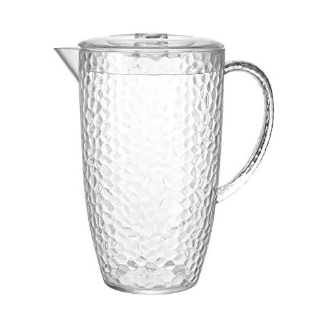 Bello Dimple Clear Plastic Reusable 2 Litre Picnic Water Jug Pitcher with Lid Cover