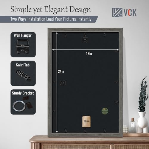 Image of VCK 16x24 Picture Frame 5 Pack, Grey Wood, 12x18 Mat, for Gallery Wall