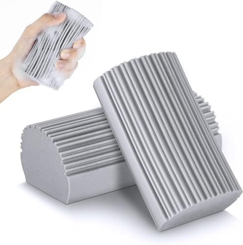 Image of 2-Pack Damp Clean Duster Sponge, Magic Cleaning Sponge Baseboard Cleaner Tool, Dusters for Baseboards, Vents, Mirrors, Ceiling Fan & Cobweb, No Dust Flying and Spreading
