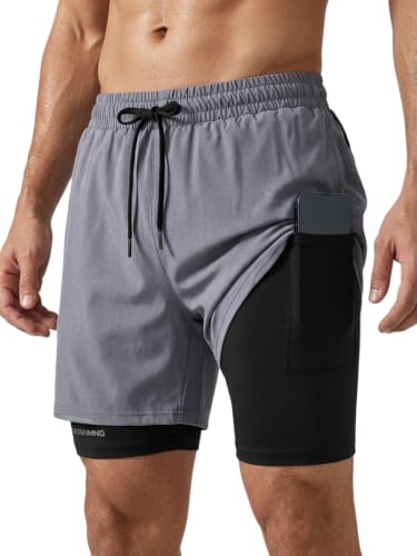 Image of GRECIILOOKS Shorts for Men Running | 2 in 1 Shorts Men with Compression Shorts |Gym Shorts for Man Workout with Phone Pocket | Quick Dry Sports Shorts for Gym Training