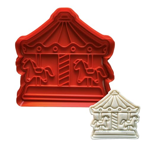 Tagliabiscotti.it - Giostra con cavalli - carillon - Stampo per creare decorazioni in pasta di zucchero o biscotti - Battesimo - New born - Cookies cutter - Tagliabiscotti 8cm x 8cm x 1,2cm