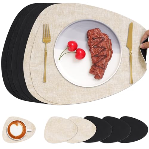 Chitomars Faux Leather Placemats Set of 6, Dual Sided with Drink Coasters