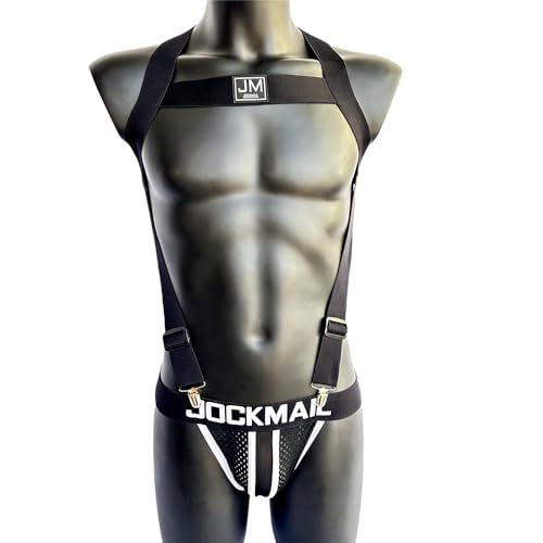 JOCKMAIL Men's Harness and Jockstrap Set Adjustable Elastic Chest Strap with Breathable Double Jock Underwear3