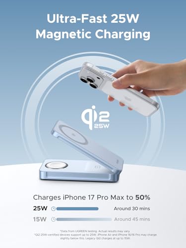 Image of UGREEN 25W 3-in-1 Foldable Magflow Wireless Charger, Qi2 Magsafe Travel Charger for iPhone 17 /16 /15 /14 /13 /12 AirPods and Apple Watch, Ultra-Compact Pocket-Size Charging Pad