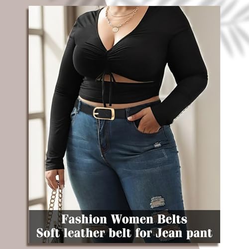 XZQTIVE Womens Leather Belt for Jeans Pants, Black Brown Waist Belts for Women with Fashion Pin Gold Buckle2