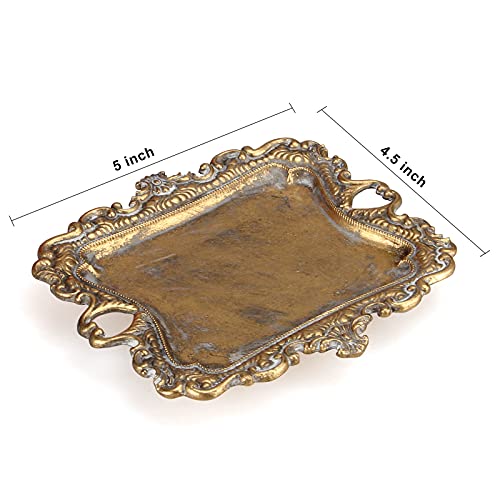 Deceram Vintage Gold Small Jewelry Tray Rustic Ring Dish Plate Antique Earring Necklace Brass Tray Cute Trinket Dish Home Decor Gift Mini Decorative Wedding Little Jewelry Display Holder Trays thumb #2