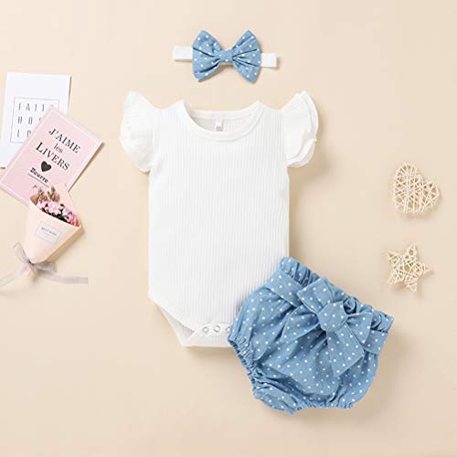 Amawmw Newborn Baby Girl Summer Outfit Ribbed Sleeveless Romper Polka Dots Denim Bloomers Shorts 0-3 Months Baby Girl Clothes #TOP2