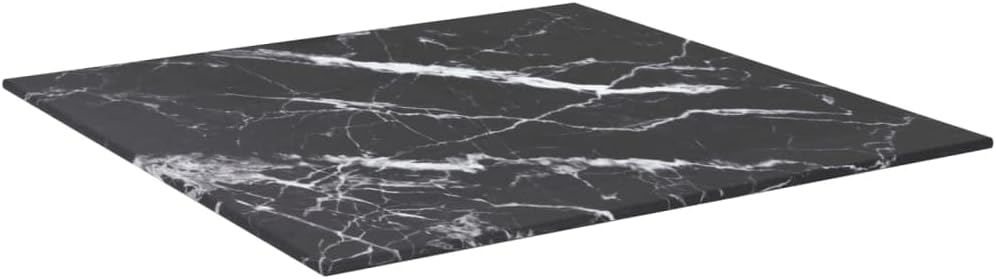 Square Tempered Glass Table Top, 19.7 x 19.7 Inch Marble Design Replacement Surface, Modern Black Decorative Glass for Coffee or Dining Tables, Sturdy Furniture Accessory
